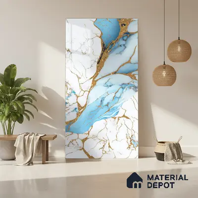 White Marble Look LM 20109 8 ft x 4 ft Glossy Finish Decorative Laminate - 1 mm | Suitable for TV Unit, Wardrobe, Kitchen Cabinets