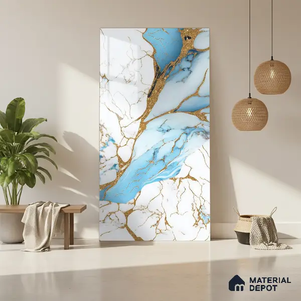 White Marble Look LM 20109 8 ft x 4 ft Glossy Finish Decorative Laminate - 1 mm | Suitable for TV Unit, Wardrobe, Kitchen Cabinets