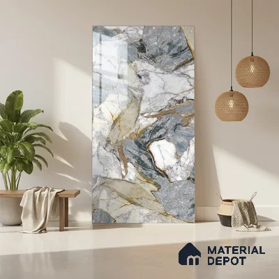 Grey Marble Look LM 20111 8 ft x 4 ft Glossy Finish Decorative Laminate - 1 mm | Suitable for TV Unit, Wardrobe, Kitchen Cabinets