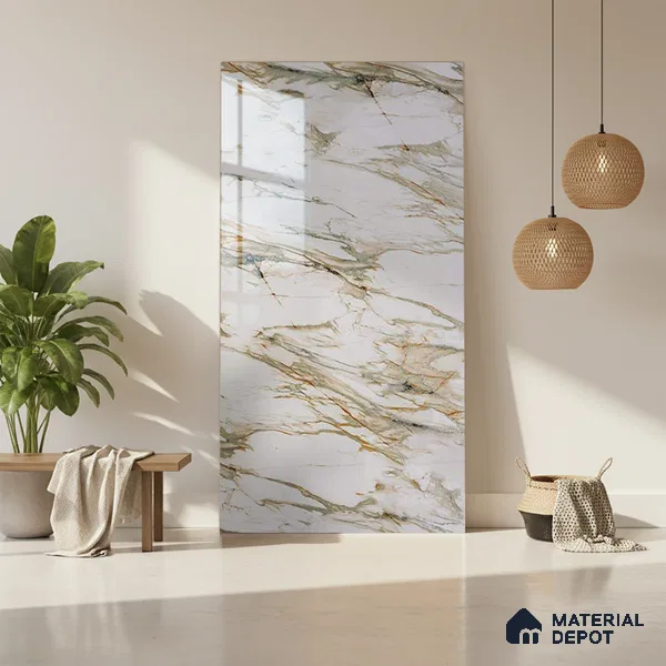 Beige Marble Look LM 20114 8 ft x 4 ft Glossy Finish Decorative Laminate - 1 mm | Suitable for TV Unit, Wardrobe, Kitchen Cabinets