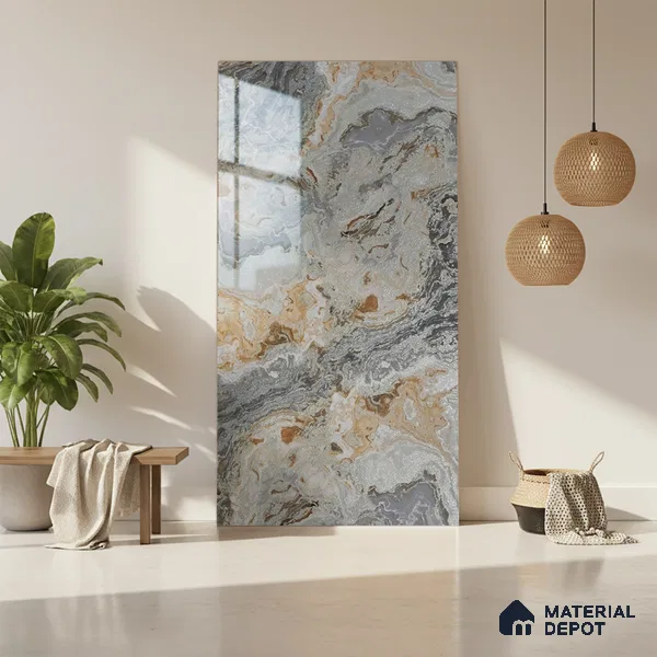 Beige Marble Look LM 20115 8 ft x 4 ft Glossy Finish Decorative Laminate - 1 mm | Suitable for TV Unit, Wardrobe, Kitchen Cabinets
