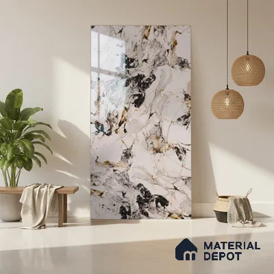Beige Marble Look LM 20116 8 ft x 4 ft Glossy Finish Decorative Laminate - 1 mm | Suitable for TV Unit, Wardrobe, Kitchen Cabinets