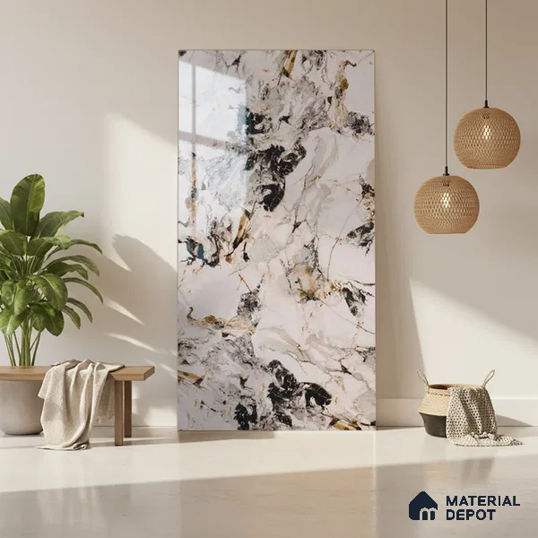 Beige Marble Look LM 20116 8 ft x 4 ft Glossy Finish Decorative Laminate - 1 mm | Suitable for TV Unit, Wardrobe, Kitchen Cabinets