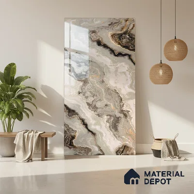 Beige Marble Look LM 20117 8 ft x 4 ft Glossy Finish Decorative Laminate - 1 mm | Suitable for TV Unit, Wardrobe, Kitchen Cabinets