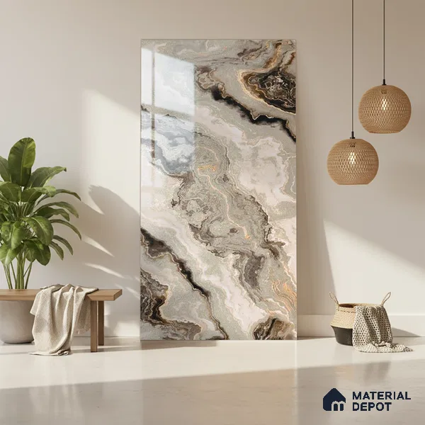 Beige Marble Look LM 20117 8 ft x 4 ft Glossy Finish Decorative Laminate - 1 mm | Suitable for TV Unit, Wardrobe, Kitchen Cabinets