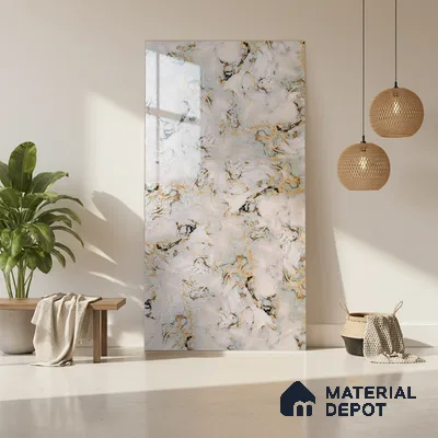 Beige Marble Look LM 20118 8 ft x 4 ft Glossy Finish Decorative Laminate - 1 mm | Suitable for TV Unit, Wardrobe, Kitchen Cabinets