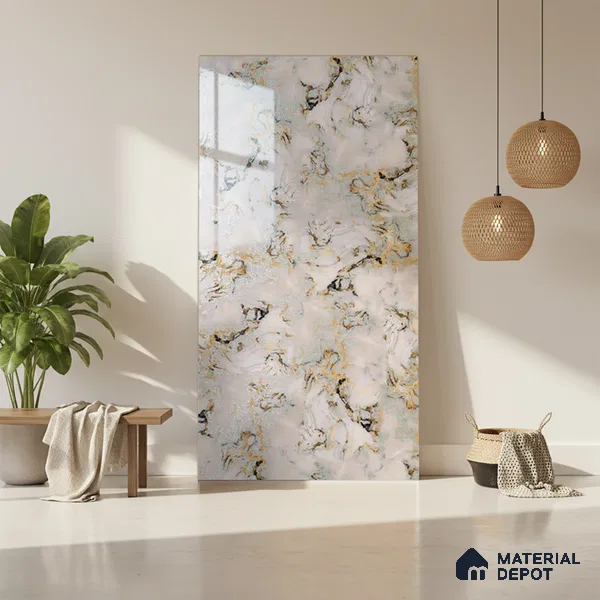 Beige Marble Look LM 20118 8 ft x 4 ft Glossy Finish Decorative Laminate - 1 mm | Suitable for TV Unit, Wardrobe, Kitchen Cabinets