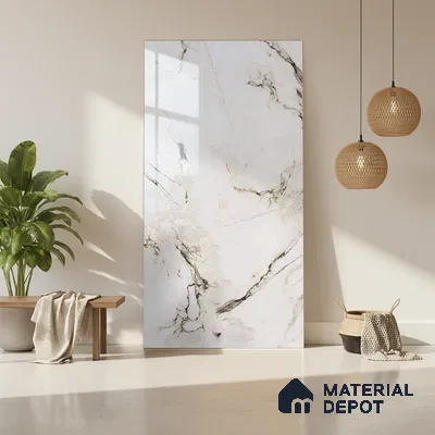 Beige Marble Look LM 20119 8 ft x 4 ft Glossy Finish Decorative Laminate - 1 mm | Suitable for TV Unit, Wardrobe, Kitchen Cabinets