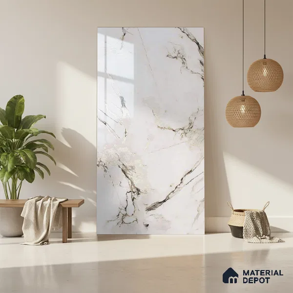 Beige Marble Look LM 20119 8 ft x 4 ft Glossy Finish Decorative Laminate - 1 mm | Suitable for TV Unit, Wardrobe, Kitchen Cabinets