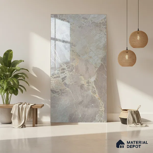 Beige Marble Look LM 20120 8 ft x 4 ft Glossy Finish Decorative Laminate - 1 mm | Suitable for TV Unit, Wardrobe, Kitchen Cabinets