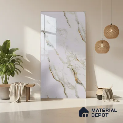 Beige Marble Look LM 20121 8 ft x 4 ft Glossy Finish Decorative Laminate - 1 mm | Suitable for TV Unit, Wardrobe, Kitchen Cabinets