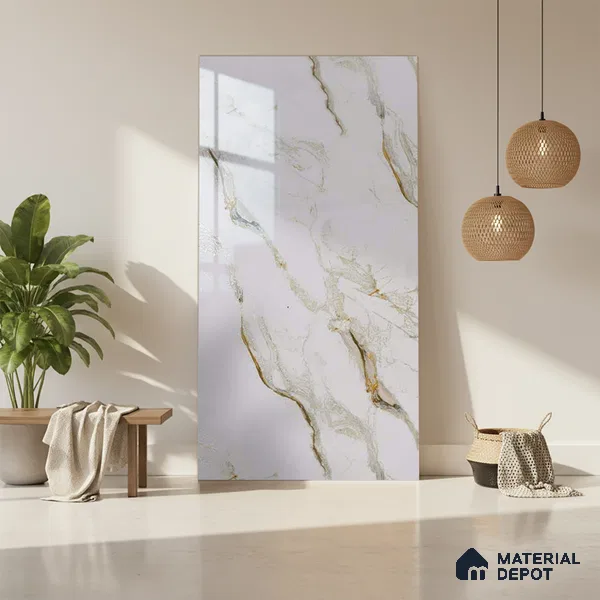 Beige Marble Look LM 20121 8 ft x 4 ft Glossy Finish Decorative Laminate - 1 mm | Suitable for TV Unit, Wardrobe, Kitchen Cabinets