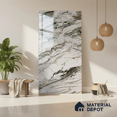 Beige Marble Look LM 20123 8 ft x 4 ft Glossy Finish Decorative Laminate - 1 mm | Suitable for TV Unit, Wardrobe, Kitchen Cabinets