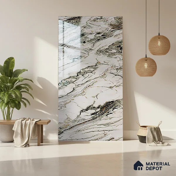Beige Marble Look LM 20123 8 ft x 4 ft Glossy Finish Decorative Laminate - 1 mm | Suitable for TV Unit, Wardrobe, Kitchen Cabinets