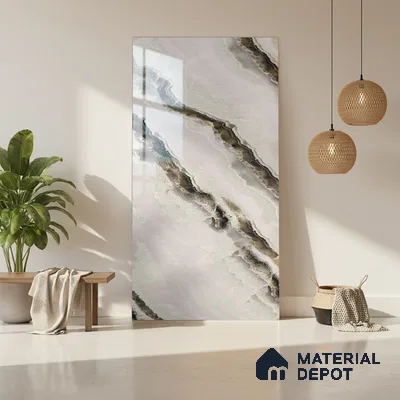 Beige Marble Look LM 20125 8 ft x 4 ft Glossy Finish Decorative Laminate - 1 mm | Suitable for TV Unit, Wardrobe, Kitchen Cabinets