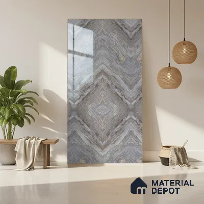 Grey Marble Look LM 20126 8 ft x 4 ft Glossy Finish Decorative Laminate - 1 mm | Suitable for TV Unit, Wardrobe, Kitchen Cabinets