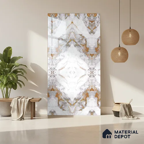 White Marble Look LM 20130 8 ft x 4 ft Glossy Finish Decorative Laminate - 1 mm | Suitable for TV Unit, Wardrobe, Kitchen Cabinets