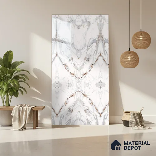 White Marble Look LM 20135 8 ft x 4 ft Glossy Finish Decorative Laminate - 1 mm | Suitable for TV Unit, Wardrobe, Kitchen Cabinets