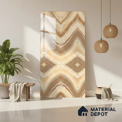 Brown Marble Look LM 20137 8 ft x 4 ft Glossy Finish Decorative Laminate - 1 mm | Suitable for TV Unit, Wardrobe, Kitchen Cabinets