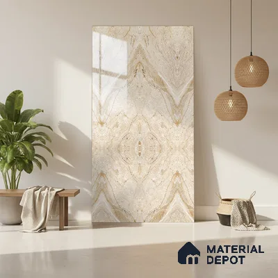 Brown Marble Look LM 20138 8 ft x 4 ft Glossy Finish Decorative Laminate - 1 mm | Suitable for TV Unit, Wardrobe, Kitchen Cabinets