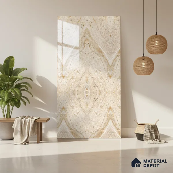 Brown Marble Look LM 20138 8 ft x 4 ft Glossy Finish Decorative Laminate - 1 mm | Suitable for TV Unit, Wardrobe, Kitchen Cabinets