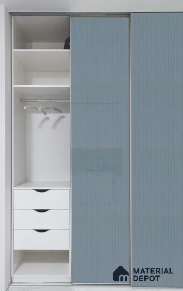 Powder Blue Fluted Solid Color LM 23801 8 ft x 4 ft High Gloss Finish Acrylic Laminate - 3 mm | Suitable for TV Unit,Wardrobe, Kitchen Cabinets