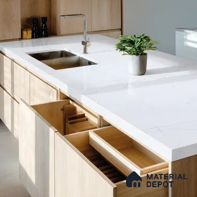 Belina Quartz QR 00015 Frosted Veil Regalia Series 11.42 ft x 6.58 ft Quartz - 20 mm | 10 Years Warranty | Suitable for Kitchen, Restaurant, Counter Tops, Dining, Reception, office