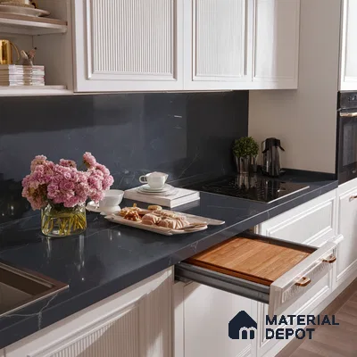 Belina Quartz QR 00017 Noir Astral Regalia Series 11.42 ft x 6.58 ft Quartz - 20 mm | 10 Years Warranty | Suitable for Kitchen, Restaurant, Counter Tops, Dining, Reception, office