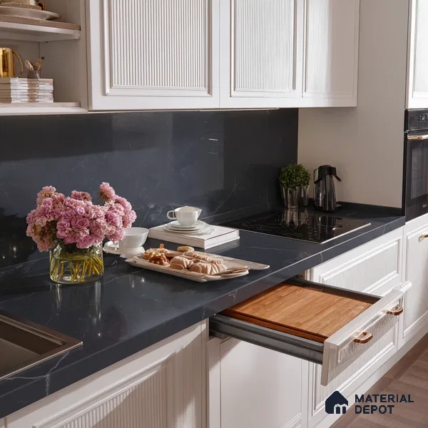 Belina Quartz QR 00017 Noir Astral Regalia Series 11.42 ft x 6.58 ft Quartz - 20 mm | 10 Years Warranty | Suitable for Kitchen, Restaurant, Counter Tops, Dining, Reception, office