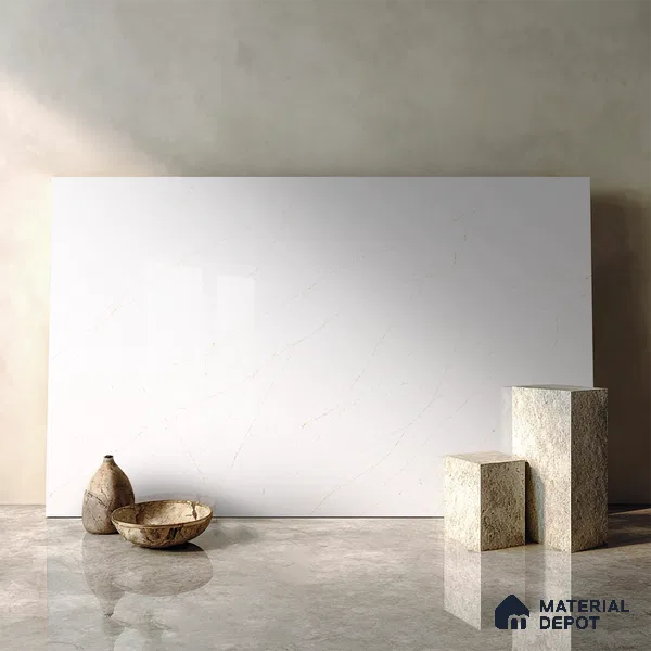 Belina Quartz QR 00019 Lunar Veil Regalia Series 11.42 ft x 6.58 ft Quartz - 20 mm | 10 Years Warranty | Suitable for Kitchen, Restaurant, Counter Tops, Dining, Reception, office