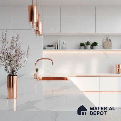 Belina Quartz QR 00019 Lunar Veil Regalia Series 11.42 ft x 6.58 ft Quartz - 20 mm | 10 Years Warranty | Suitable for Kitchen, Restaurant, Counter Tops, Dining, Reception, office