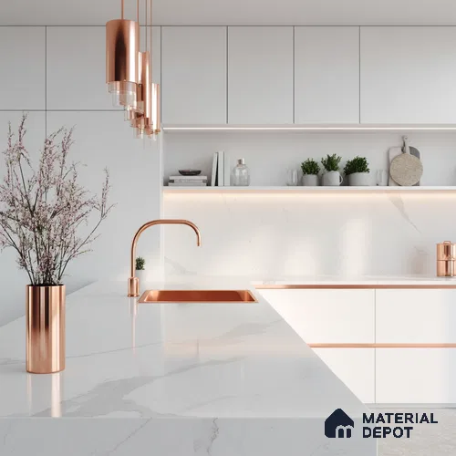 Belina Quartz QR 00019 Lunar Veil Regalia Series 11.42 ft x 6.58 ft Quartz - 20 mm | 10 Years Warranty | Suitable for Kitchen, Restaurant, Counter Tops, Dining, Reception, office