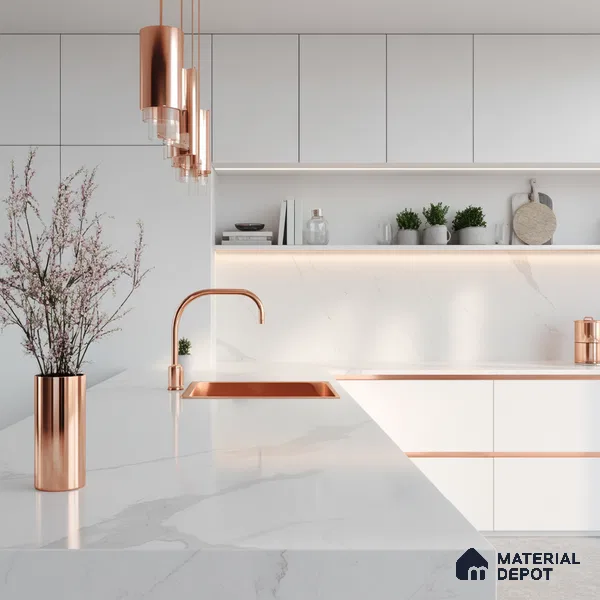Belina Quartz QR 00019 Lunar Veil Regalia Series 11.42 ft x 6.58 ft Quartz - 20 mm | 10 Years Warranty | Suitable for Kitchen, Restaurant, Counter Tops, Dining, Reception, office