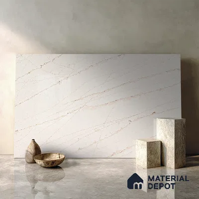 Belina Quartz QR 00024 Cloudline Vein Regalia Series 11.42 ft x 6.58 ft Quartz - 20 mm | 10 Years Warranty | Suitable for Kitchen, Restaurant, Counter Tops, Dining, Reception, office