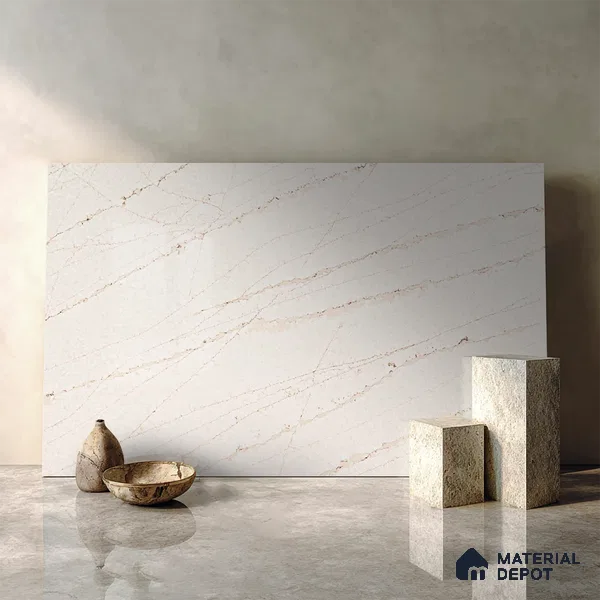 Belina Quartz QR 00024 Cloudline Vein Regalia Series 11.42 ft x 6.58 ft Quartz - 20 mm | 10 Years Warranty | Suitable for Kitchen, Restaurant, Counter Tops, Dining, Reception, office