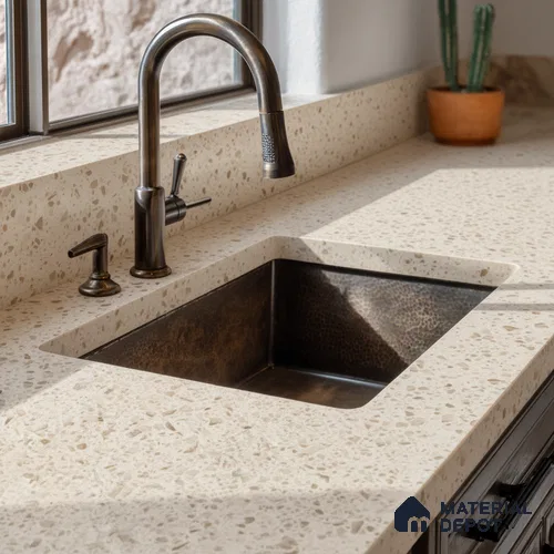 Belina Quartz QR 00162 Sienna Terrazzo Value Series 10.5 ft x 5.25 ft Quartz - 20 mm | 5 Years Warranty | Suitable for Kitchen, Restaurant, Counter Tops, Dining, Reception, office