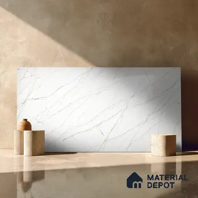 Belina Quartz QR 00025 Celeste Vein Regalia Series 11.42 ft x 6.58 ft Quartz - 20 mm | 10 Years Warranty | Suitable for Kitchen, Restaurant, Counter Tops, Dining, Reception, office