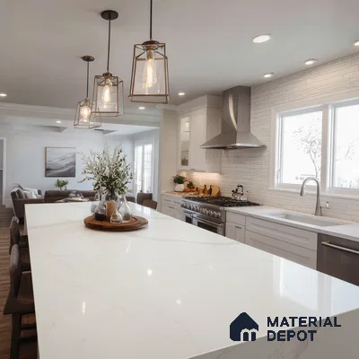 Belina Quartz QR 00026 Lunar Veil Regalia Series 11.42 ft x 6.58 ft Quartz - 20 mm | 10 Years Warranty | Suitable for Kitchen, Restaurant, Counter Tops, Dining, Reception, office