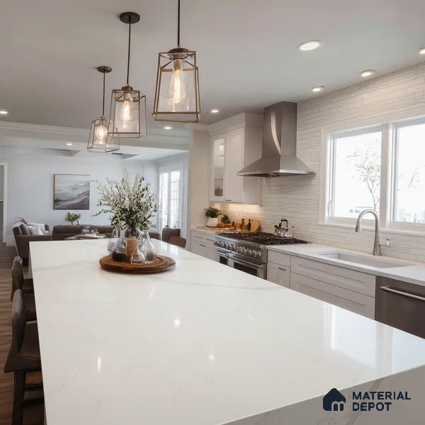 Belina Quartz QR 00026 Lunar Veil Regalia Series 11.42 ft x 6.58 ft Quartz - 20 mm | 10 Years Warranty | Suitable for Kitchen, Restaurant, Counter Tops, Dining, Reception, office