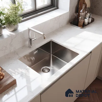 Belina Quartz QR 00026 Lunar Veil Regalia Series 11.42 ft x 6.58 ft Quartz - 20 mm | 10 Years Warranty | Suitable for Kitchen, Restaurant, Counter Tops, Dining, Reception, office