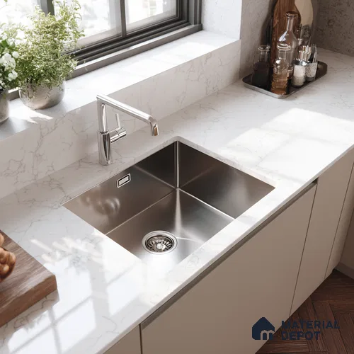 Belina Quartz QR 00026 Lunar Veil Regalia Series 11.42 ft x 6.58 ft Quartz - 20 mm | 10 Years Warranty | Suitable for Kitchen, Restaurant, Counter Tops, Dining, Reception, office