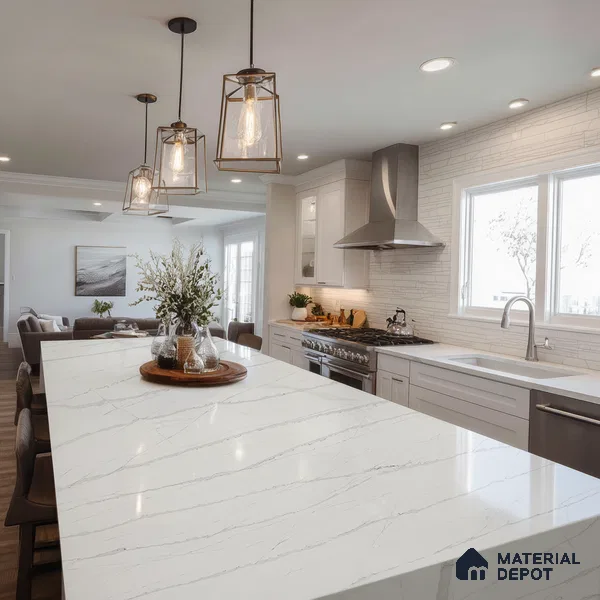 Belina Quartz QR 00027 Silver Drift Regalia Series 11.42 ft x 6.58 ft Quartz - 20 mm | 10 Years Warranty | Suitable for Kitchen, Restaurant, Counter Tops, Dining, Reception, office