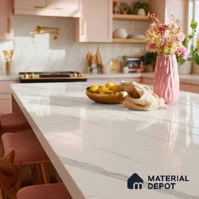 Belina Quartz QR 00027 Silver Drift Regalia Series 11.42 ft x 6.58 ft Quartz - 20 mm | 10 Years Warranty | Suitable for Kitchen, Restaurant, Counter Tops, Dining, Reception, office