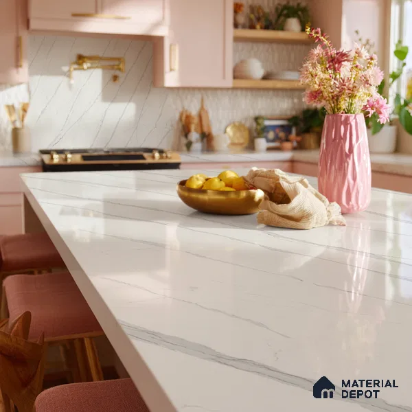 Belina Quartz QR 00027 Silver Drift Regalia Series 11.42 ft x 6.58 ft Quartz - 20 mm | 10 Years Warranty | Suitable for Kitchen, Restaurant, Counter Tops, Dining, Reception, office