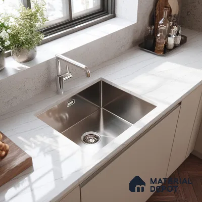 Belina Quartz QR 00027 Silver Drift Regalia Series 11.42 ft x 6.58 ft Quartz - 20 mm | 10 Years Warranty | Suitable for Kitchen, Restaurant, Counter Tops, Dining, Reception, office