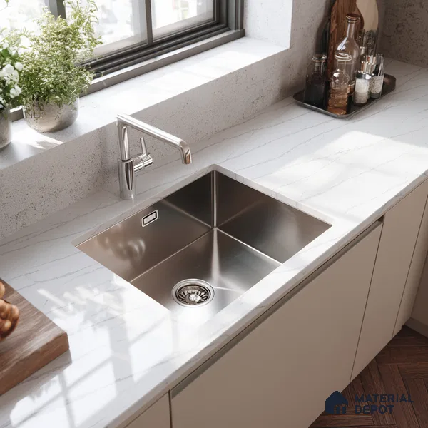 Belina Quartz QR 00027 Silver Drift Regalia Series 11.42 ft x 6.58 ft Quartz - 20 mm | 10 Years Warranty | Suitable for Kitchen, Restaurant, Counter Tops, Dining, Reception, office