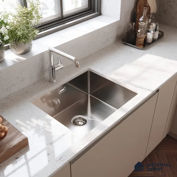 Belina Quartz QR 00096 Clouded Carrara Regalia Series 11.42 ft x 6.58 ft Quartz - 20 mm | 10 Years Warranty | Suitable for Kitchen, Restaurant, Counter Tops, Dining, Reception, office