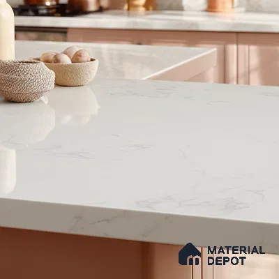 Belina Quartz QR 00095 Carrara Mist Regalia Series 11.42 ft x 6.58 ft Quartz - 20 mm | 10 Years Warranty | Suitable for Kitchen, Restaurant, Counter Tops, Dining, Reception, office