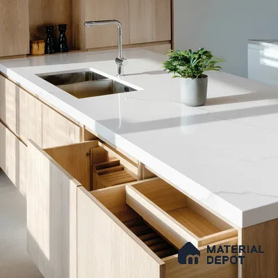 Belina Quartz QR 00030 Lunar Veil Regalia Series 11.42 ft x 6.58 ft Quartz - 20 mm | 10 Years Warranty | Suitable for Kitchen, Restaurant, Counter Tops, Dining, Reception, office