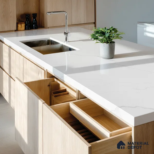 Belina Quartz QR 00030 Lunar Veil Regalia Series 11.42 ft x 6.58 ft Quartz - 20 mm | 10 Years Warranty | Suitable for Kitchen, Restaurant, Counter Tops, Dining, Reception, office
